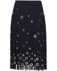 Prada - Midi-Skirt With Fringe And Grommet Embellishment - Lyst