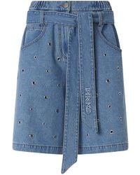 Pinko - Denim Shorts With Eyelets And Belt - Lyst