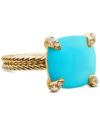 David Yurman - 18Kt Geelgouden Châtelaine Ring Met Turkoois En Diamant (11 Mm) - Lyst