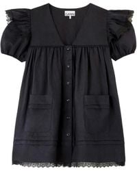 Ganni - Ruffled Lace-Trim Dress - Lyst