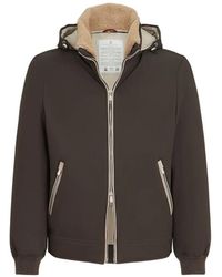 Brunello Cucinelli - Stretch Bonded Nylon Down Jacket With Detachable Hood - Lyst