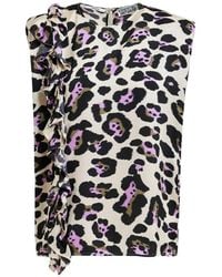 Essentiel Antwerp - Ruffle-Detail Leopard-Print Blouse - Lyst