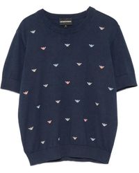 Emporio Armani - Logo-Embroidered Short-Sleeve Sweater - Lyst