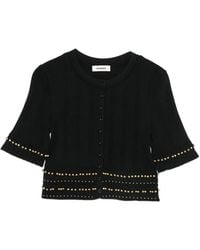 Sandro - Stud-Embellished Ruffled-Cuff Cropped Cardigan - Lyst
