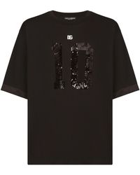 Dolce & Gabbana - Kurzarm-T-Shirt Mit Paillettenstickerei - Lyst