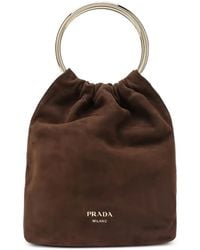 Prada - Mini Ring-Handle Suede Bucket Bag - Lyst