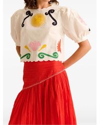 Carolina K - Lara Embroidered Scallop-Edge Top - Lyst