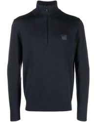 BOSS - Short Front-Zip Cotton-Cashmere Jumper - Lyst
