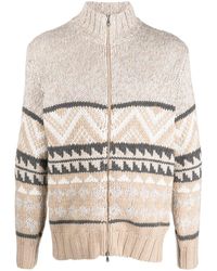 Brunello Cucinelli - Intarsia-knit Cashmere Zipped Cardigan - Lyst