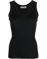 Jil Sander - Top de canalé con logo bordado - Lyst