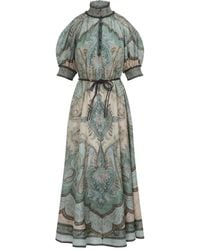 Zimmermann - Zijden Jurk Met Hoge Hals En Paisley-Print - Lyst