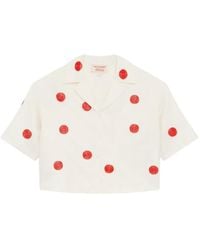 Maje - X Blanca Miró Cropped Blouse Met Stippen - Lyst