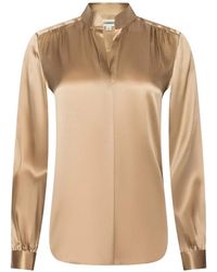 L'Agence - Bianca Band-Collar Blouse - Lyst