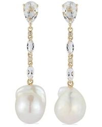 Mateo - 14Kt- Diamond And Pearl Drop Earrings - Lyst