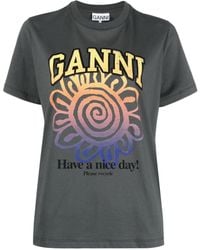 Ganni - Relaxed Flower T-Shirt aus Bio-Baumwolle - Lyst