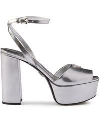 Prada - 115Mm Leather Platform Sandals - Lyst