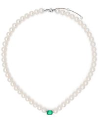 Yvonne Léon - 18kt White Gold Collier Perles Pearl And Emerald Choker - Lyst