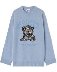 Ganni - Oversized Jumper With Tiger - Lyst