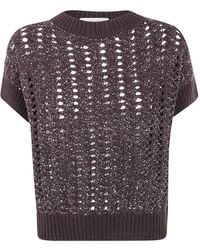 D.exterior - Sequin-Embellished Open-Knit Sweater - Lyst
