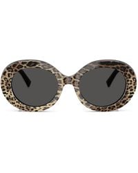 Dolce & Gabbana - Leopard-Print Round-Frame Sunglasses - Lyst