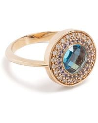 Dinny Hall - 14kt Yellow Gold Double Halo Multi-stone Signet Ring - Lyst