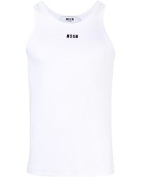 MSGM - Embroidered-logo Ribbed Tank Top - Lyst