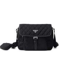 Prada - Medium Quilted Re-Nylon Shoulder Bag With Saffiano Leather Trim - Lyst