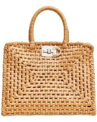 Ferragamo - Studio Box Raffia Tote Bag - Lyst