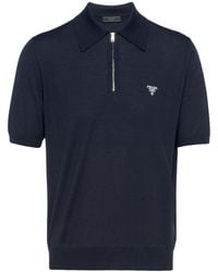 Prada - Logo-embroidered Short-sleeved Wool Polo Shirt - Lyst