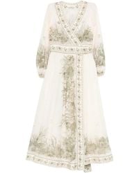Zimmermann - V-Neckline Mini Dress With Loose Sleeves And Self-Tie Belt - Lyst