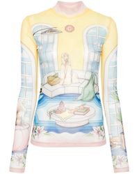 CASABLANCA - Mesh-Oberteil Mit Illustrationen-Print - Lyst