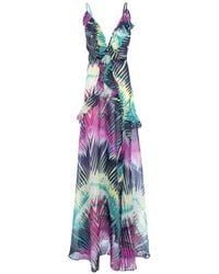 CuAnna - Luna Maxi-Dress Met Ruches En Varen-Print - Lyst