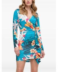 Guess - Robe Courte Froncée À Fleurs - Lyst