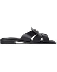 Tommy Hilfiger - Logo-Plaque Cut-Out Square-Toe Leather Sandals - Lyst