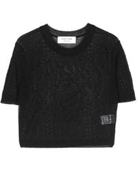 Marine Serre - Pointelle-Knit Cropped Blouse - Lyst