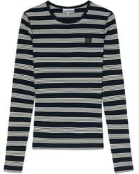 Ganni - Striped Embroidered-Logo T-Shirt - Lyst