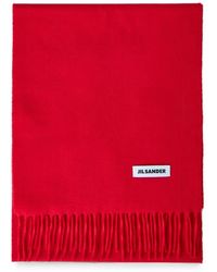 Jil Sander - Sciarpa Con Frange E Applicazione Logo - Lyst