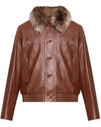 Fendi - Faux-Fur Collar Leather Jacket - Lyst