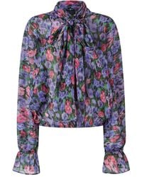 Pinko - Floral-Print Tie-Neck Blouse - Lyst