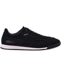 BOSS - Titanium Suede Panelled Sneakers - Lyst