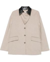 Nanushka - Leather-Collar Button-Front Jacket - Lyst