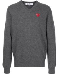 COMME DES GARÇONS PLAY - V-Neck Knitted Heart Jumper - Lyst