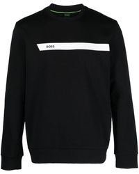 BOSS - Logo-print Stripe-detail Sweatshirt - Lyst