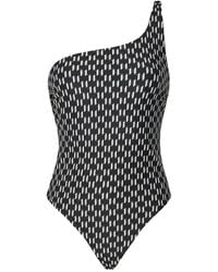 KARL LAGERFELD - Monogram-Print One-Shoulder Swimsuit - Lyst