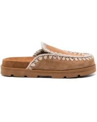 Mou - Whipstitch-trim Suede Mules - Lyst