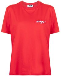 MSGM - Chest-Logo Crew Neck T-Shirt - Lyst