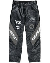 Y-3 - Racer Logo Leather Trousers - Lyst