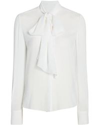 Another Tomorrow - Enka-Blend Tie-Neck Blouse - Lyst
