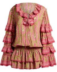 Etro - Ruffled Paisley-Print Mini Dress - Lyst