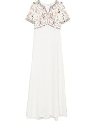 Dina Melwani - Verfraaide Maxi-Jurk Met Korte Mouwen - Lyst